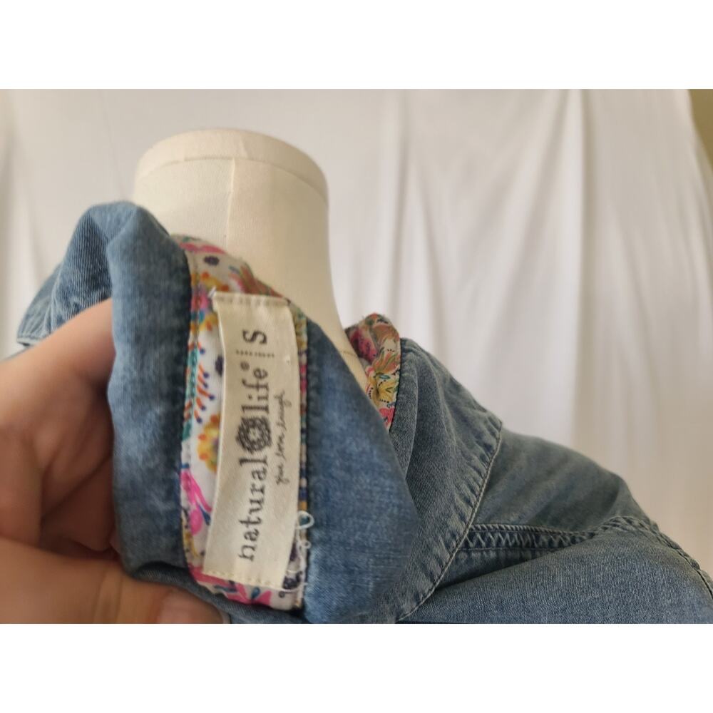 NATURAL LIFE Blue Denim Mini Dress with Floral Accents - Picture 9 of 9